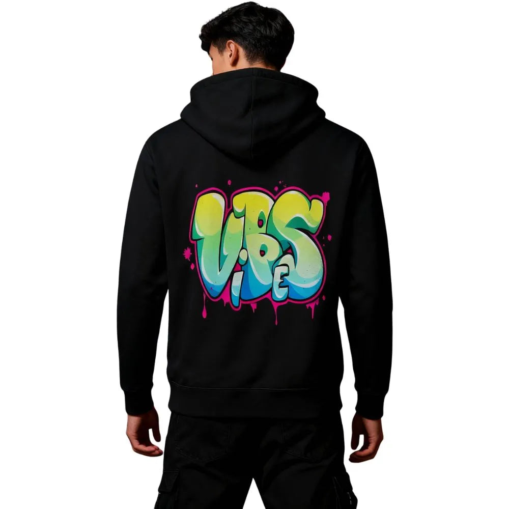 vibes hoodie, graffiti hoodie men, quote graphic hoodie, streetwear hoodie, mens black hoodie, vibes print hoodie, graffiti art hoodie, 90s street style hoodie, urban style hoodie, trendy hoodies for men, winter hoodie men, graphic sweatshirt India, mens street fashion hoodie, colorful graffiti hoodie, bold print hoodie