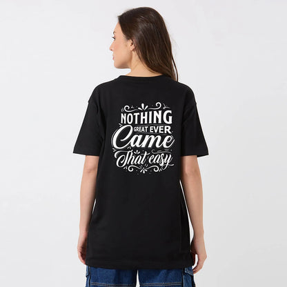 black oversized t-shirt for women, motivational quote t-shirt, drop shoulder tee, cotton loose fit shirt, inspirational printed top, women’s streetwear t-shirt, casual black graphic tee, typography back print shirt, girls oversized fashion t-shirt, comfy oversized t-shirt women