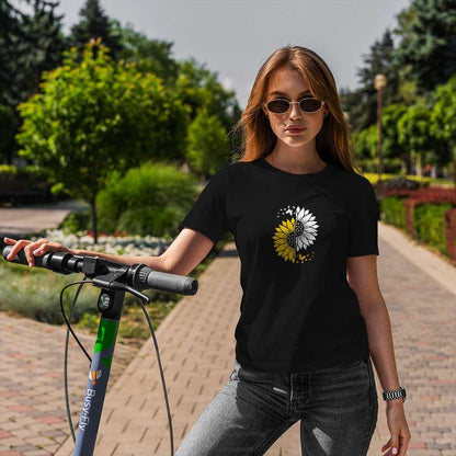 Women’s Sunflower Printed Cotton T-Shirt – Black Casual Graphic Tee