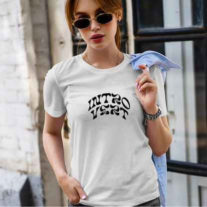 Women’s Round Neck Cotton T-Shirt – “Introvert” Graphic Minimalist Casual Tee