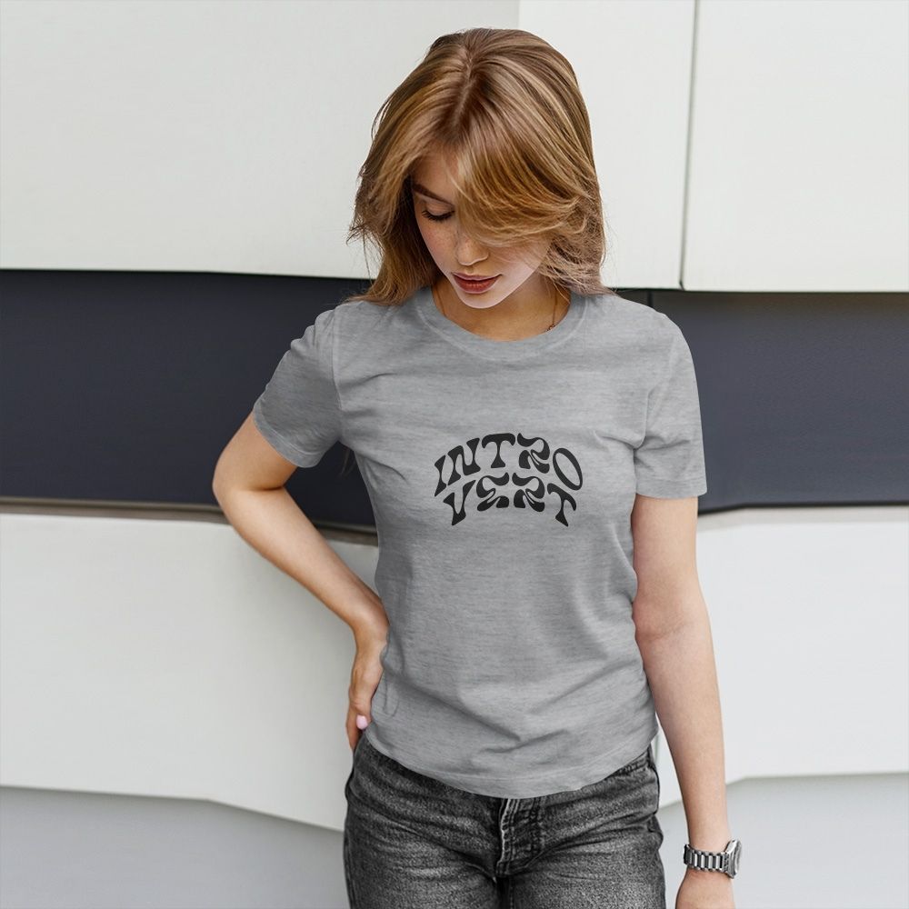 Women’s Round Neck Cotton T-Shirt – “Introvert” Graphic Minimalist Casual Tee