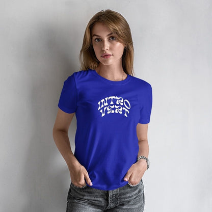 Women’s Round Neck Cotton T-Shirt – “Introvert” Graphic Minimalist Casual Tee