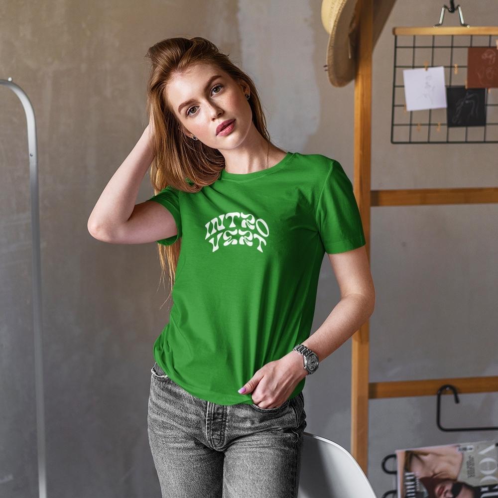 Women’s Round Neck Cotton T-Shirt – “Introvert” Graphic Minimalist Casual Tee