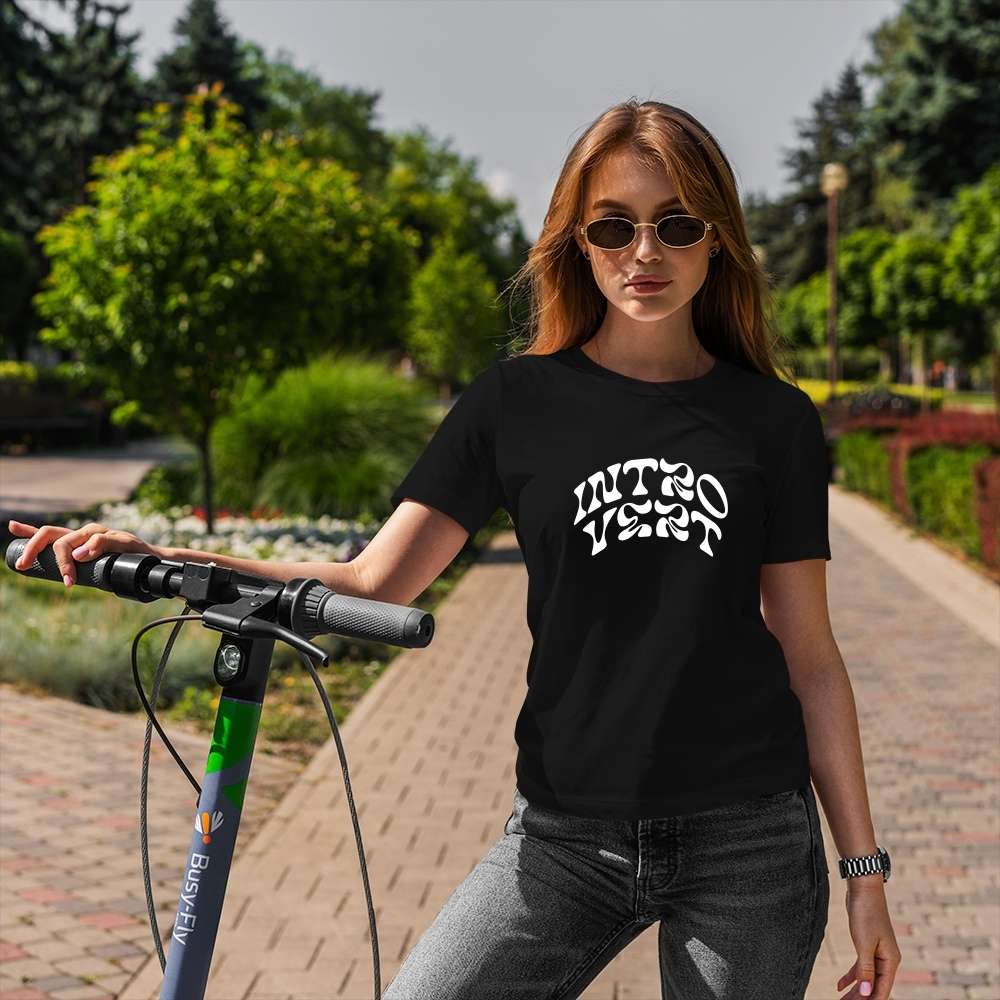 Women’s Round Neck Cotton T-Shirt – “Introvert” Graphic Minimalist Casual Tee