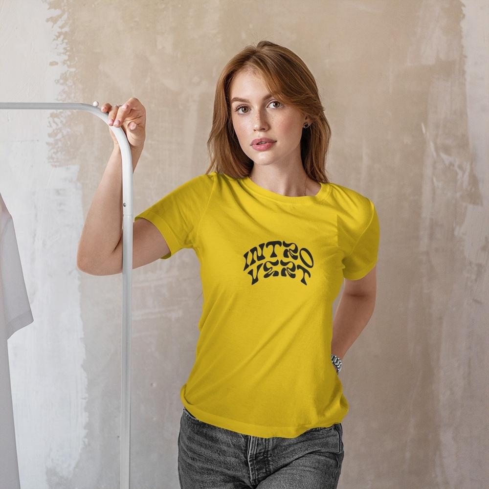 Women’s Round Neck Cotton T-Shirt – “Introvert” Graphic Minimalist Casual Tee