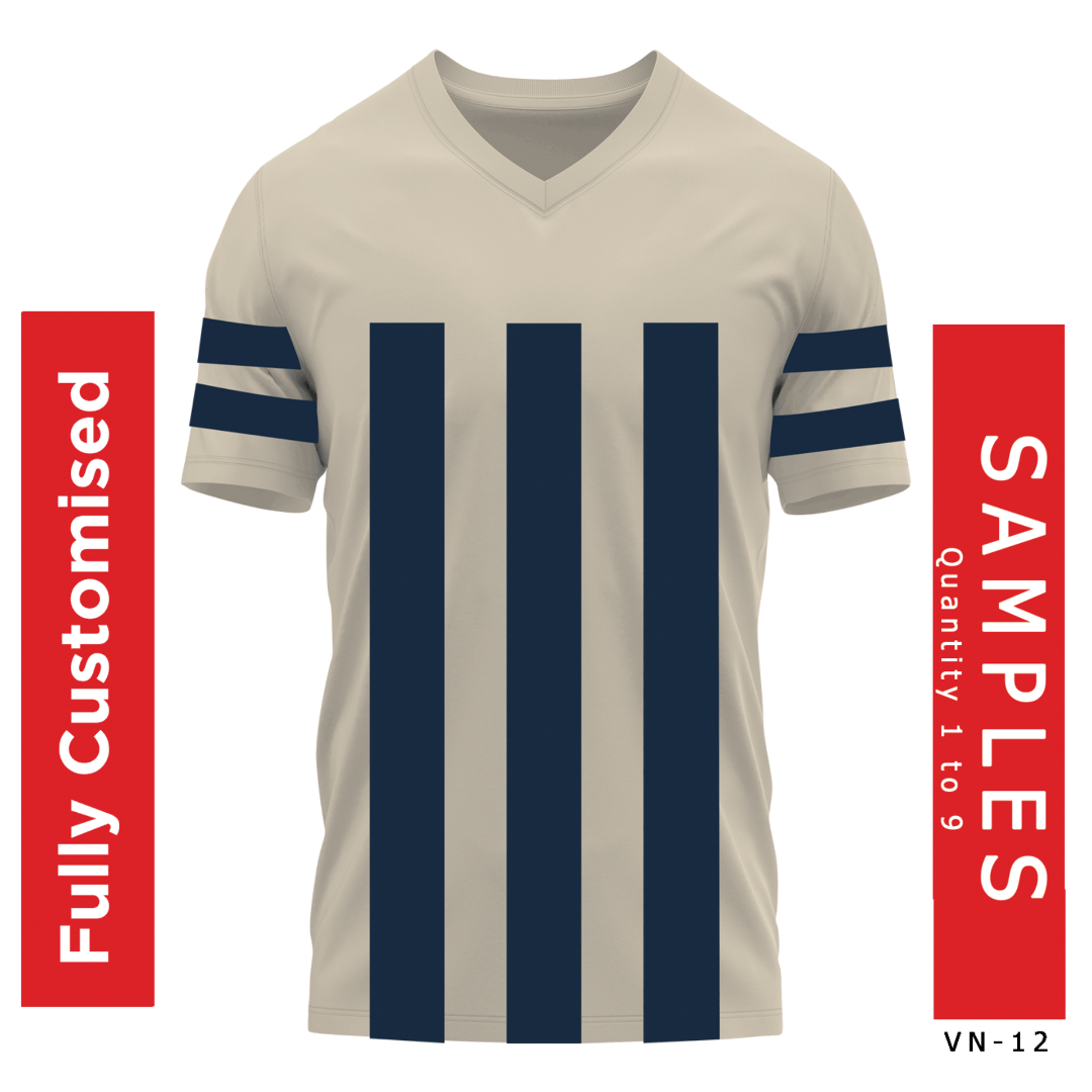 Custom V-Neck Sports Jersey Sample - Beige Blue
