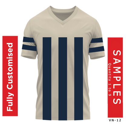 Custom V-Neck Sports Jersey Sample - Beige Blue