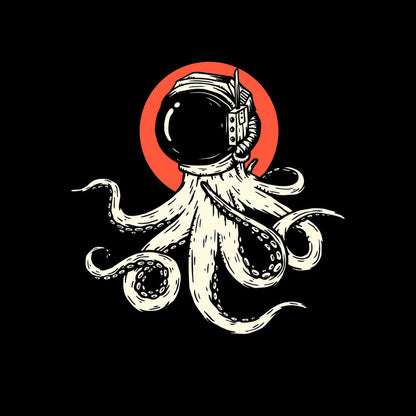 Men's Black T-Shirt Printed Design - Octopus with astronaut helmet