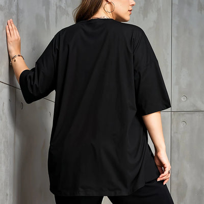 Skeleton Groove Black Oversized T-Shirt for Women | Baggy Drop Shoulder Tee