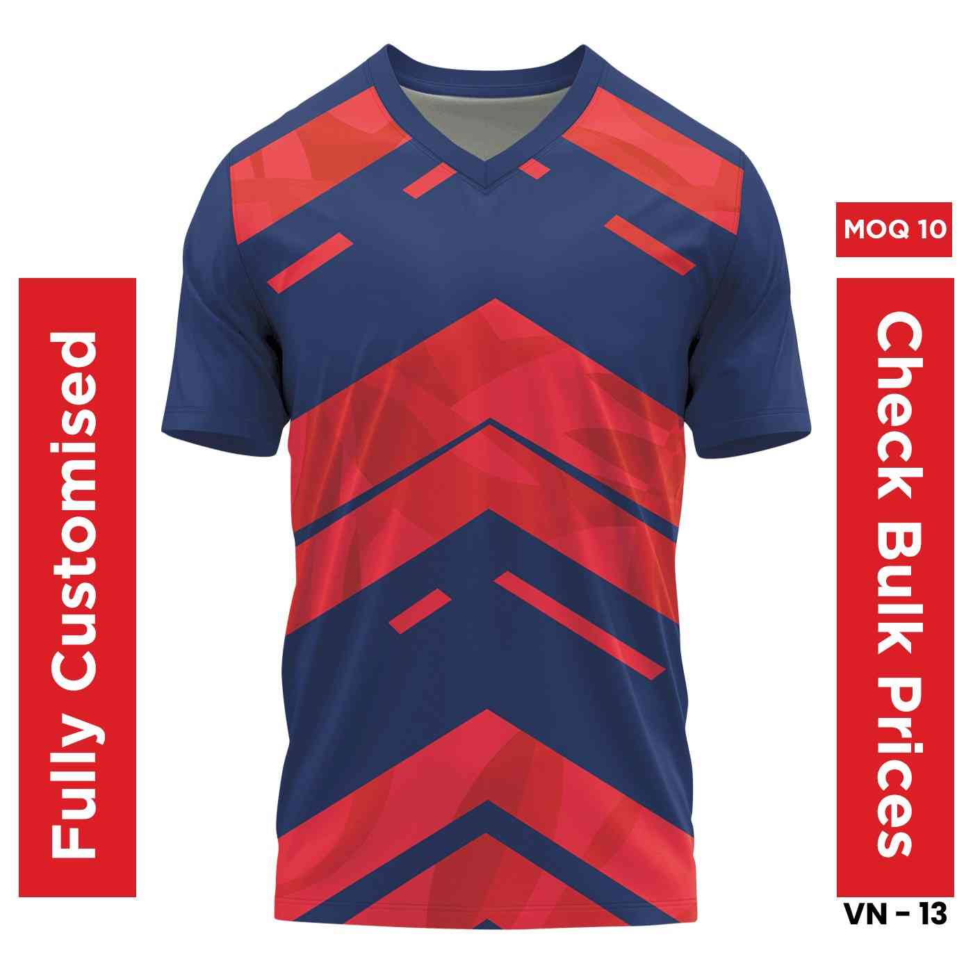 Athletic V Neck Sports Jersey - Unisex, Sublimation Print - Blue & Red - [Bulk Orders] - Minimum Order 10