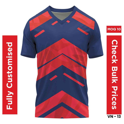 Athletic V Neck Sports Jersey - Unisex, Sublimation Print - Blue & Red - [Bulk Orders] - Minimum Order 10