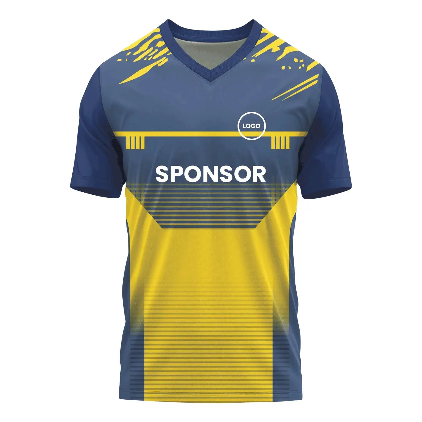 High-Performance V Neck Jersey - Custom Teamwear - Blue & Yellow - [Bulk Orders] - Minimum Order 10