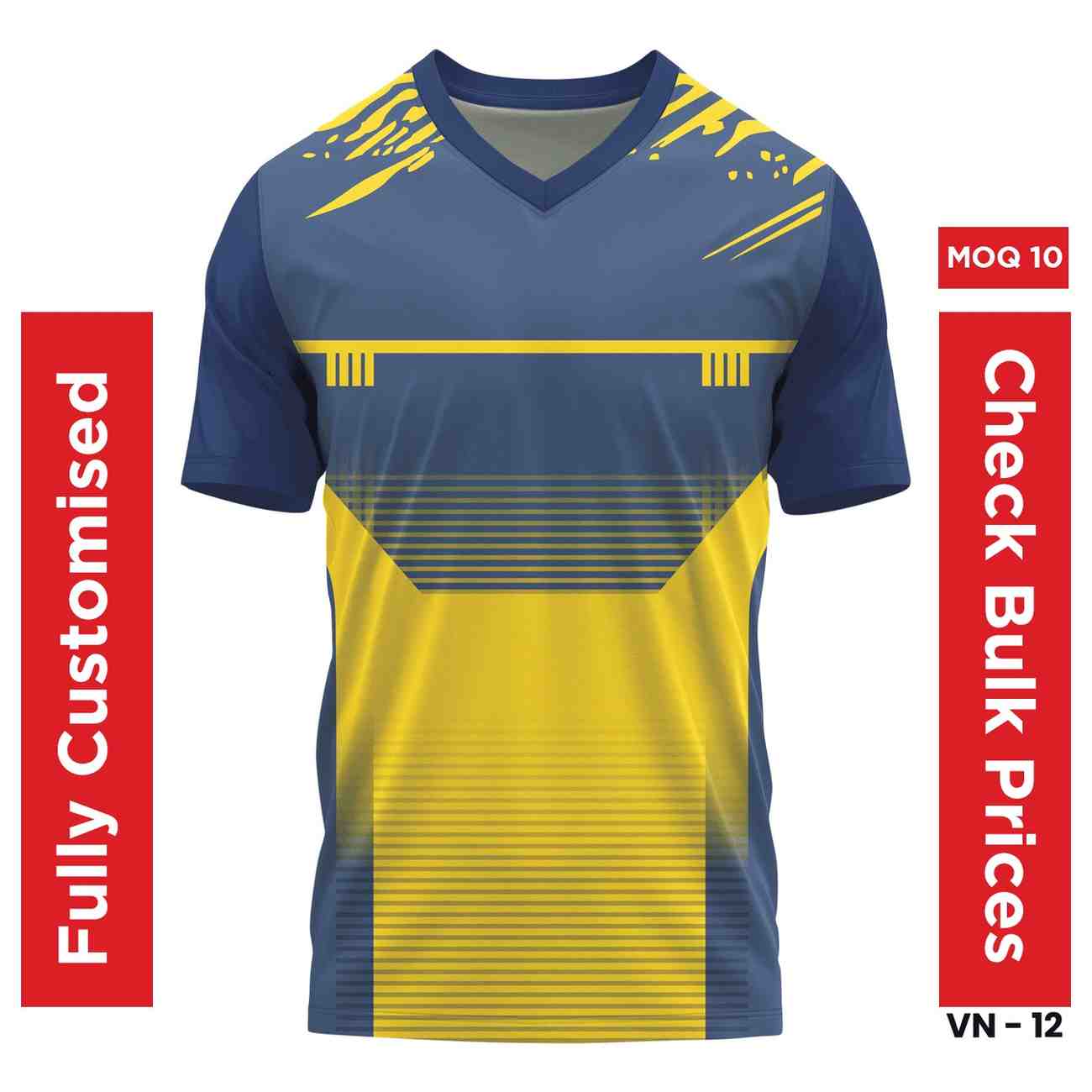 High-Performance V Neck Jersey - Custom Teamwear - Blue & Yellow - [Bulk Orders] - Minimum Order 10