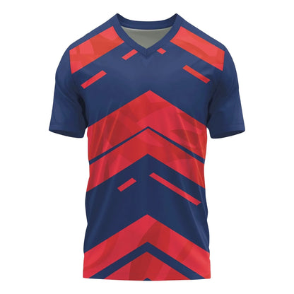 Athletic V Neck Sports Jersey - Unisex, Sublimation Print - Blue & Red - [Bulk Orders] - Minimum Order 10