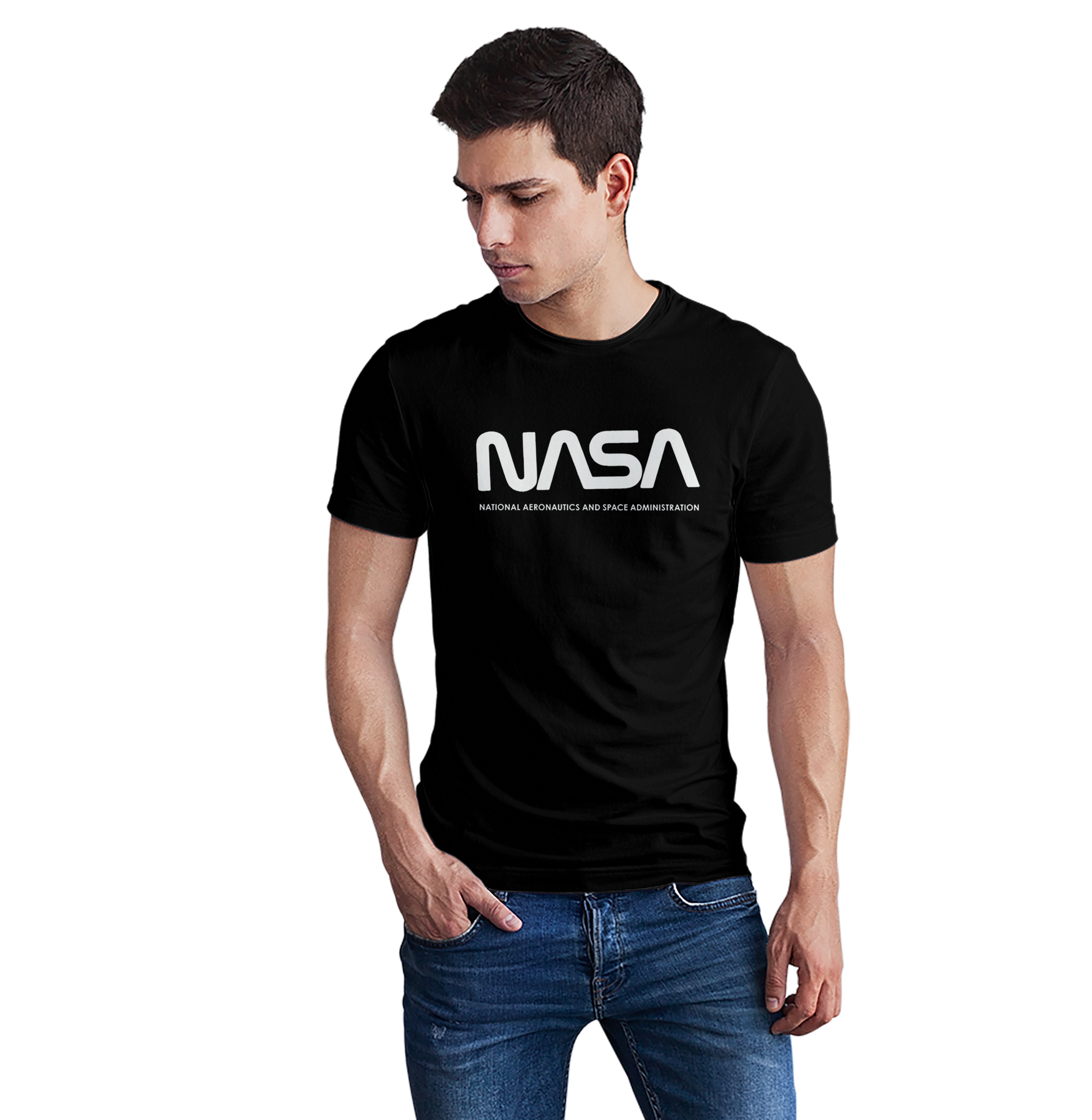 Premium Cotton Men's Black Round Neck T-Shirt - Nasa Collection