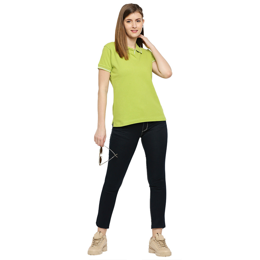 Women’s Polo Neck T-Shirt - Plain High Neck Cotton Tee
