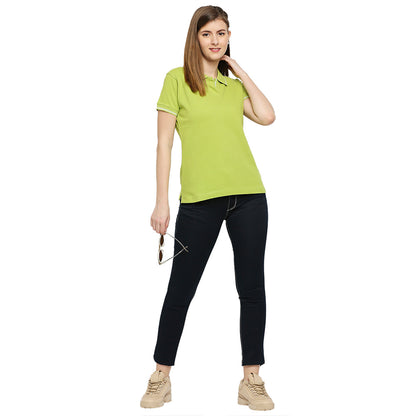 Women’s Polo Neck T-Shirt - Plain High Neck Cotton Tee