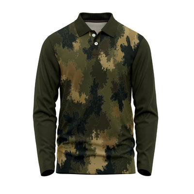 Men's camouflage full sleeve polo jersey with custom logo printing and dry-fit polyester fabric