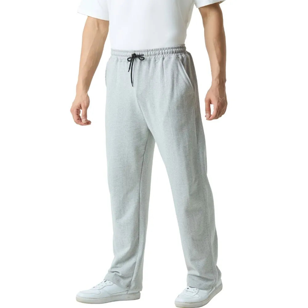 Men  Light Grey Track Pants – Straight Leg Athleisure Bottoms
