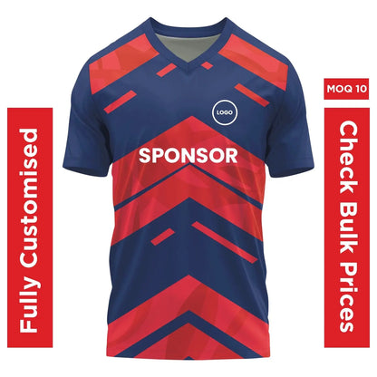 Athletic V Neck Sports Jersey - Unisex, Sublimation Print - Blue & Red - [Bulk Orders] - Minimum Order 10