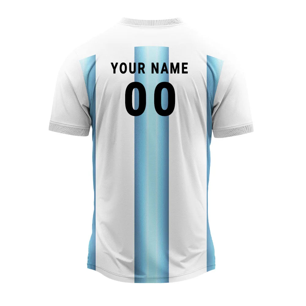 White and sky blue striped jersey back with sample player name and number 00