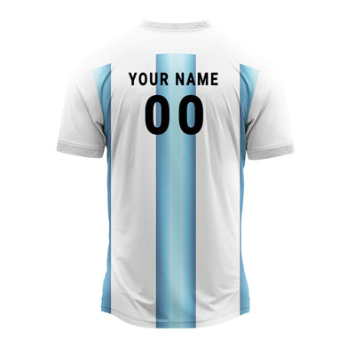 White and sky blue striped jersey back with sample player name and number 00