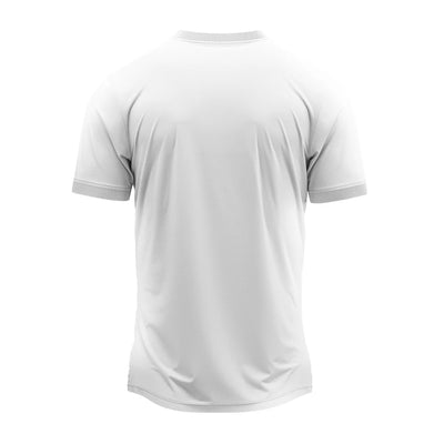 White round-neck sports jersey, plain back view