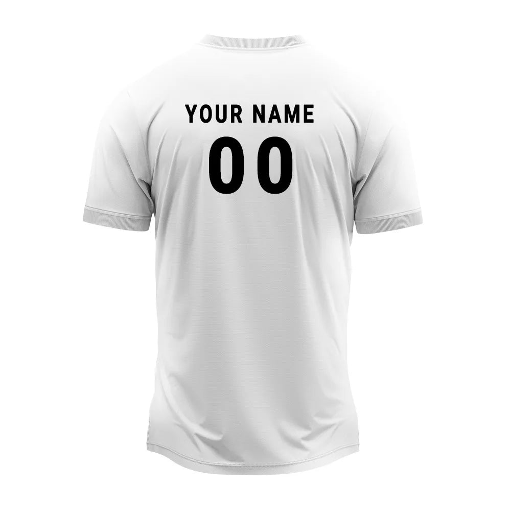White jersey back with sample player name and number 00