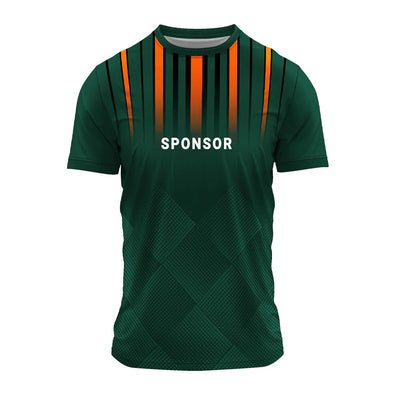Dark green jersey front with sample sponsor logo placement example
