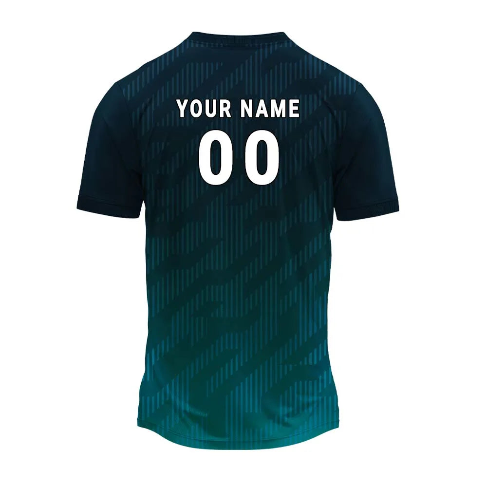 Navy-to-teal gradient jersey back with sample player name and number 00