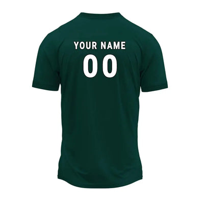 Forest green jersey back with sample player name and number 00