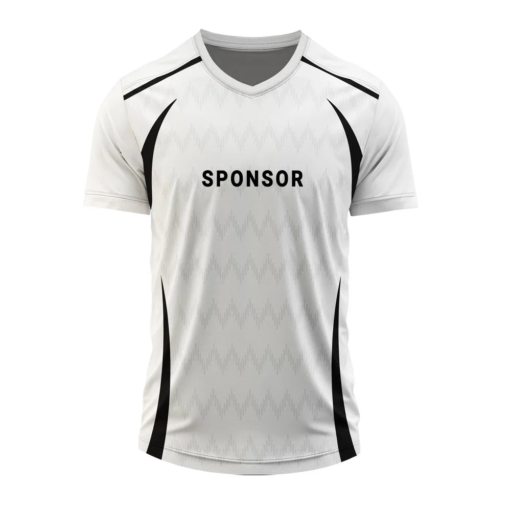 White Edge V-neck jersey front with sample sponsor placement