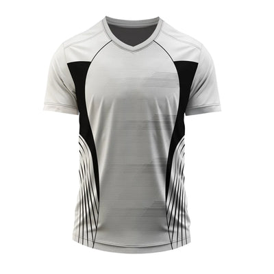 Silver Curve V-neck jersey front, silver-grey jersey with curved black side panels