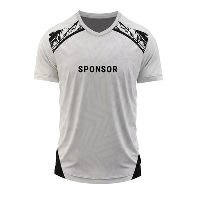 Black Shoulder V-neck jersey front with sample sponsor placement
