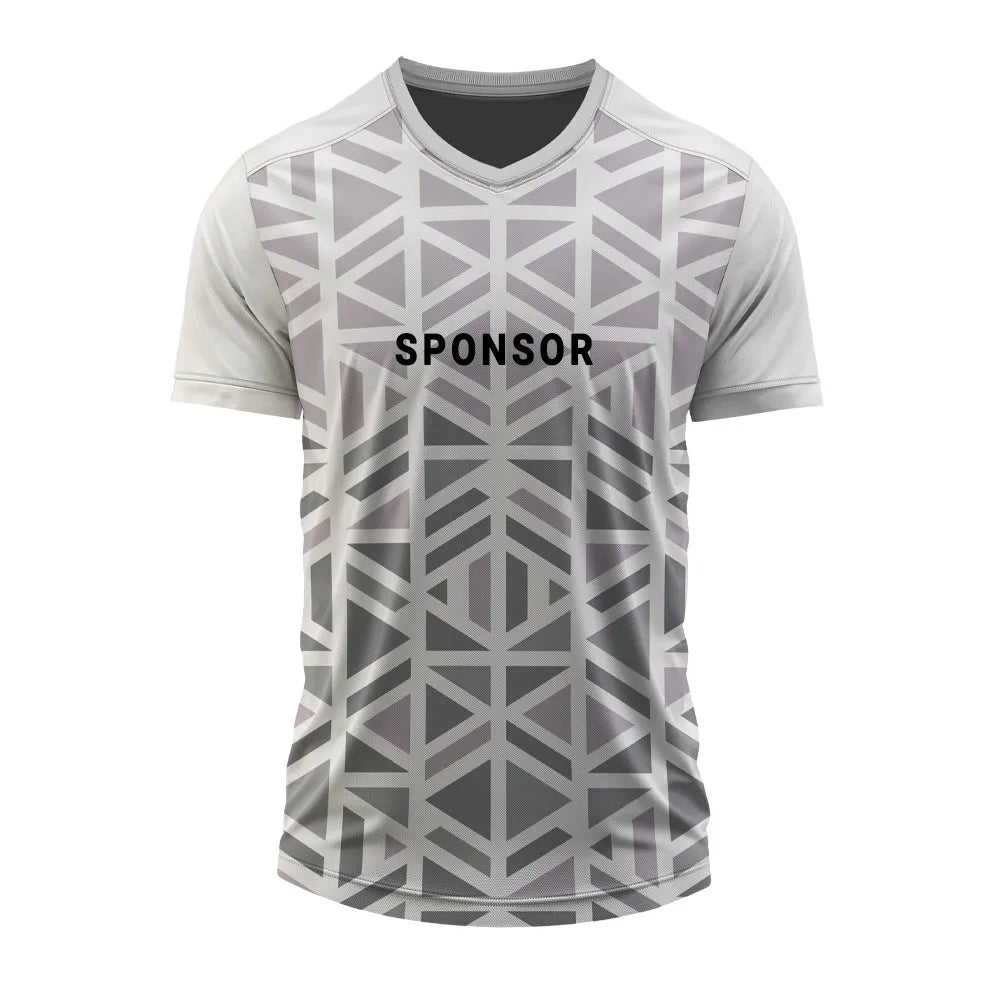 Grey Geo V-neck jersey front with sample sponsor placement
