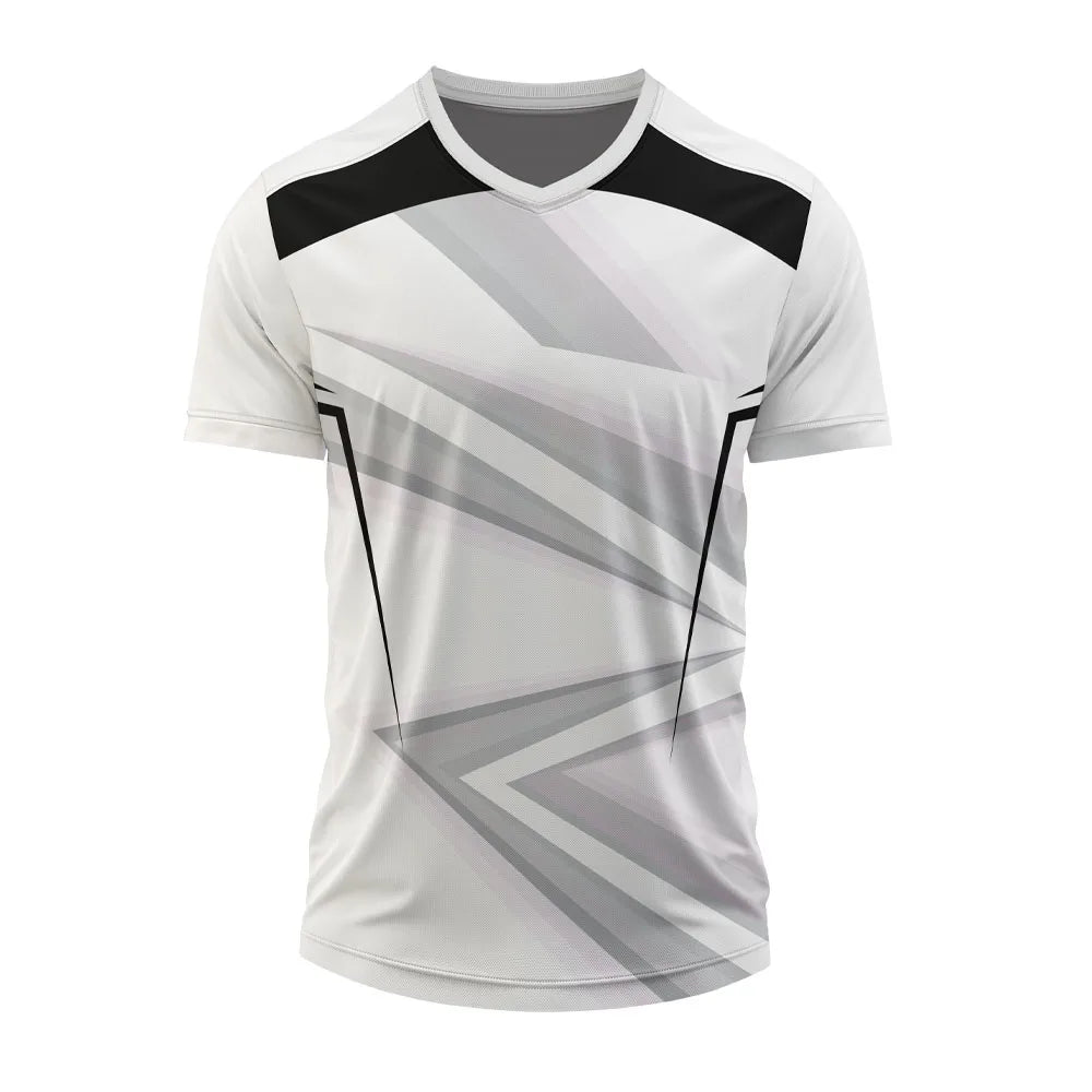 Grey Angle V-neck jersey front, white jersey with angular grey diagonal bands