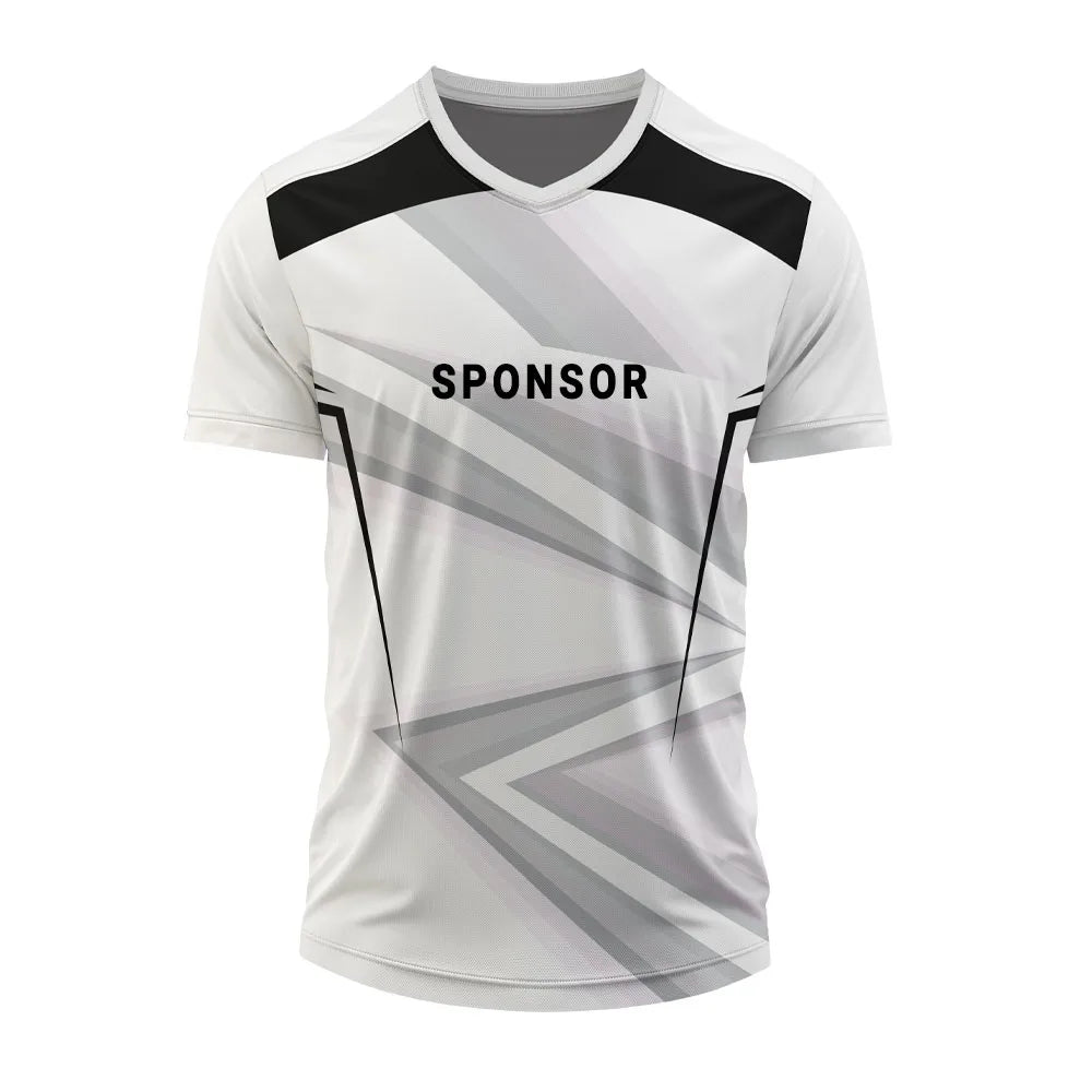 Grey Angle V-neck jersey front with sample sponsor placement
