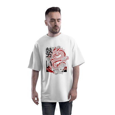 Japanese Dragon White Oversized Cotton T Shirt