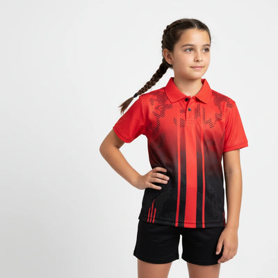 Custom Kids Polo Jersey – Vibrant Red & Black Active Tee with Name Print