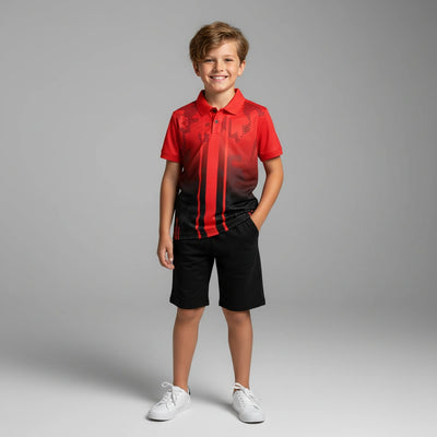 Custom Kids Polo Jersey – Vibrant Red & Black Active Tee with Name Print