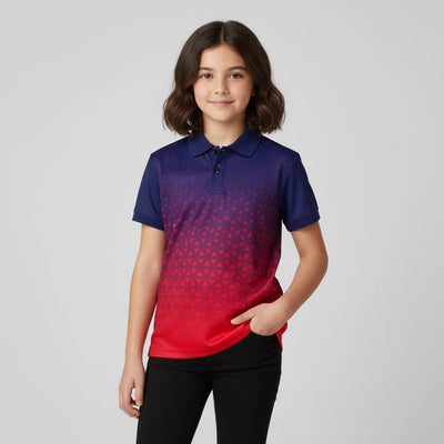 Kids Gradient Polo Tee – Navy to Red Geometric Print Custom Jersey