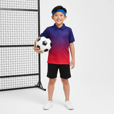 Kids Gradient Polo Tee – Navy to Red Geometric Print Custom Jersey