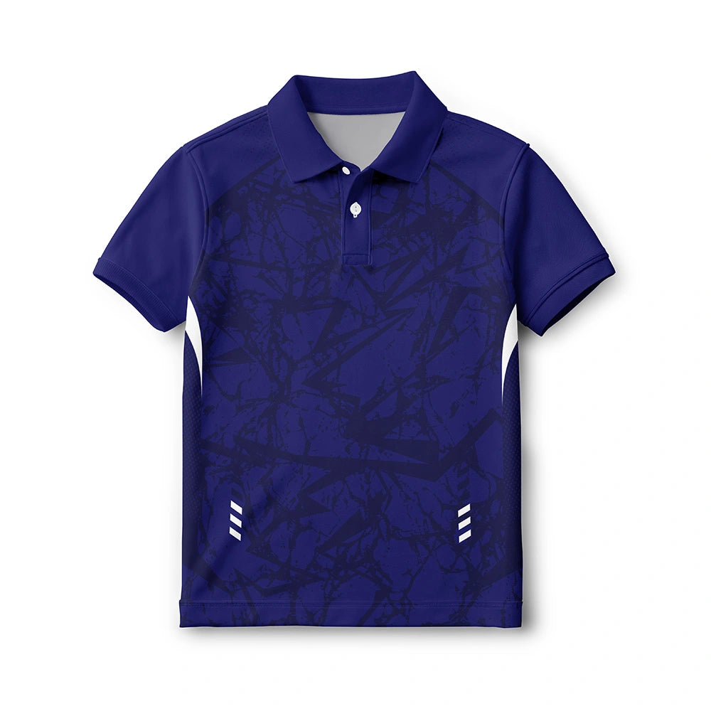 Kids Deep Blue Polo Jersey – Abstract Graphic Print Custom Sports Tee