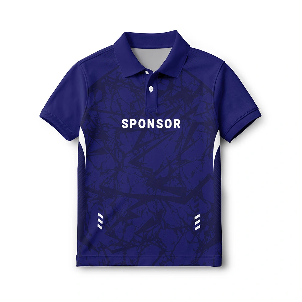 Kids Deep Blue Polo Jersey – Abstract Graphic Print Custom Sports Tee