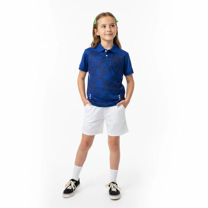 Kids Deep Blue Polo Jersey – Abstract Graphic Print Custom Sports Tee