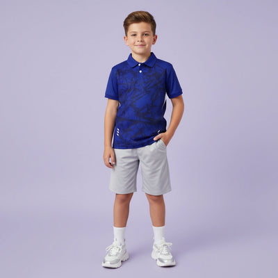 Kids Deep Blue Polo Jersey – Abstract Graphic Print Custom Sports Tee