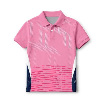 Kids Pink Performance Polo – Digital Stripe Print Custom Activewear Tee
