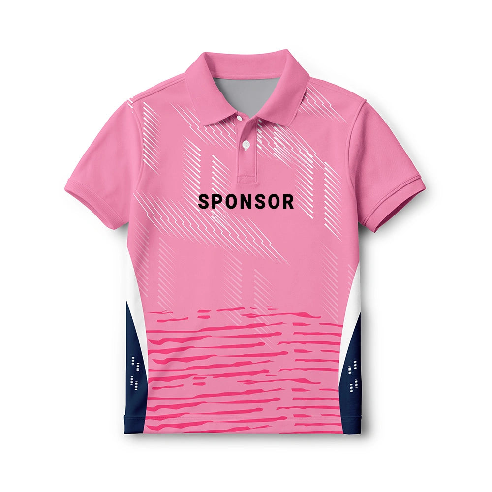 Kids Pink Performance Polo – Digital Stripe Print Custom Activewear Tee
