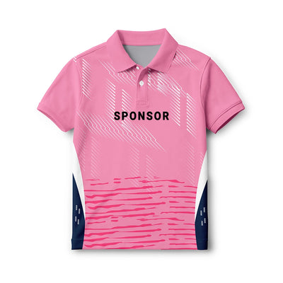 Kids Pink Performance Polo – Digital Stripe Print Custom Activewear Tee
