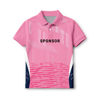 Kids Pink Performance Polo – Digital Stripe Print Custom Activewear Tee